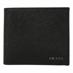 Best deal 🧨 Prada Men's Black Saffiano Leather Logo Billfold Bifold Wallet 2MO513 ⌛