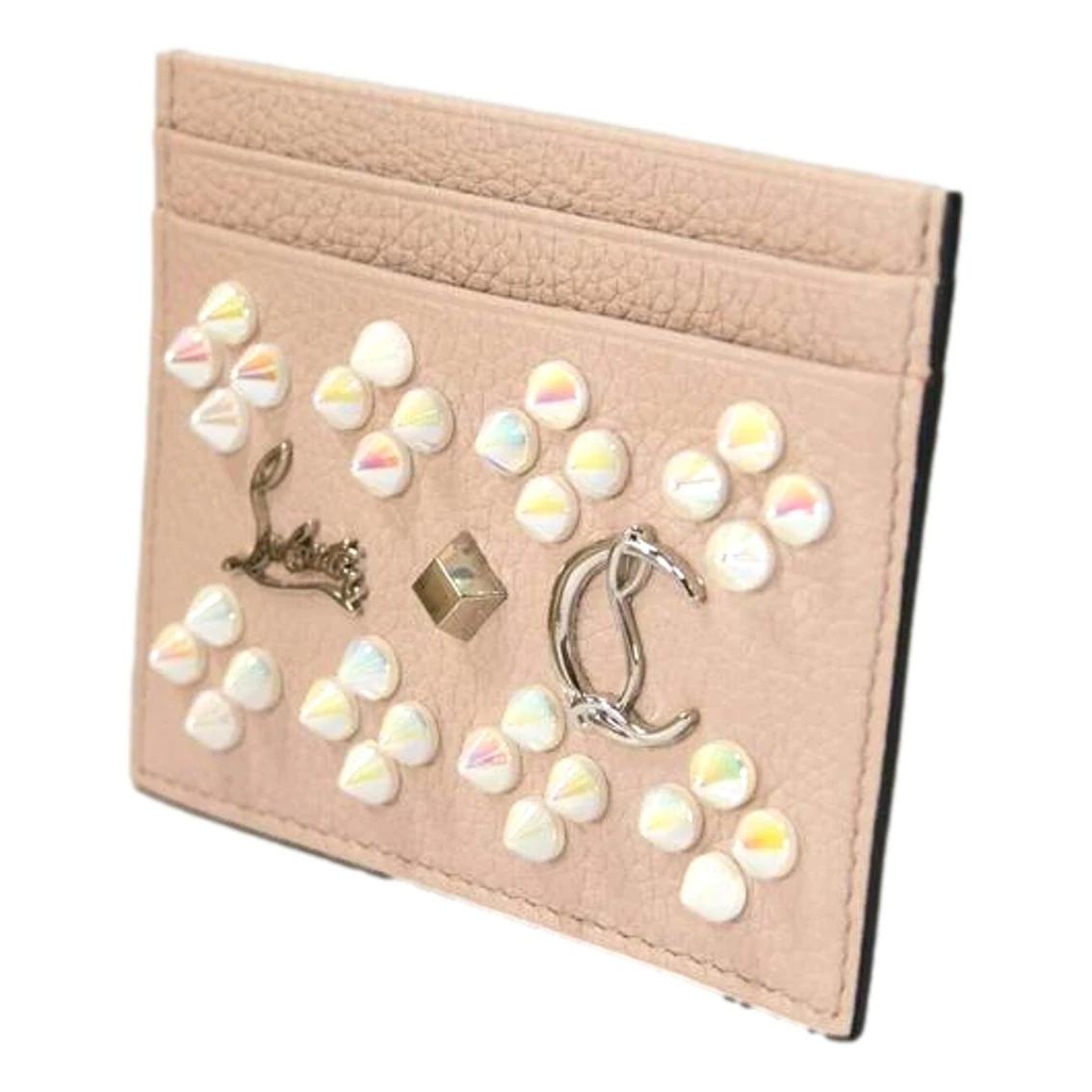 Best Sale π Christian Louboutin Kios Loubisky Spike Pink Leather Card Holder 𧨠- Image 4
