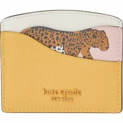 Outlet 😀 Kate Spade New York Lucy Leopard Applique Saffiano Leather Cardholder 🎉