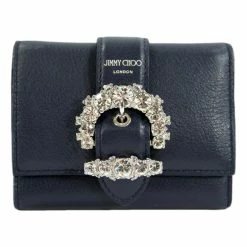 Flash Sale 😍 Jimmy Choo Cheri Dark Blue Leather Trifold Walllet 0SQM | 028 👍