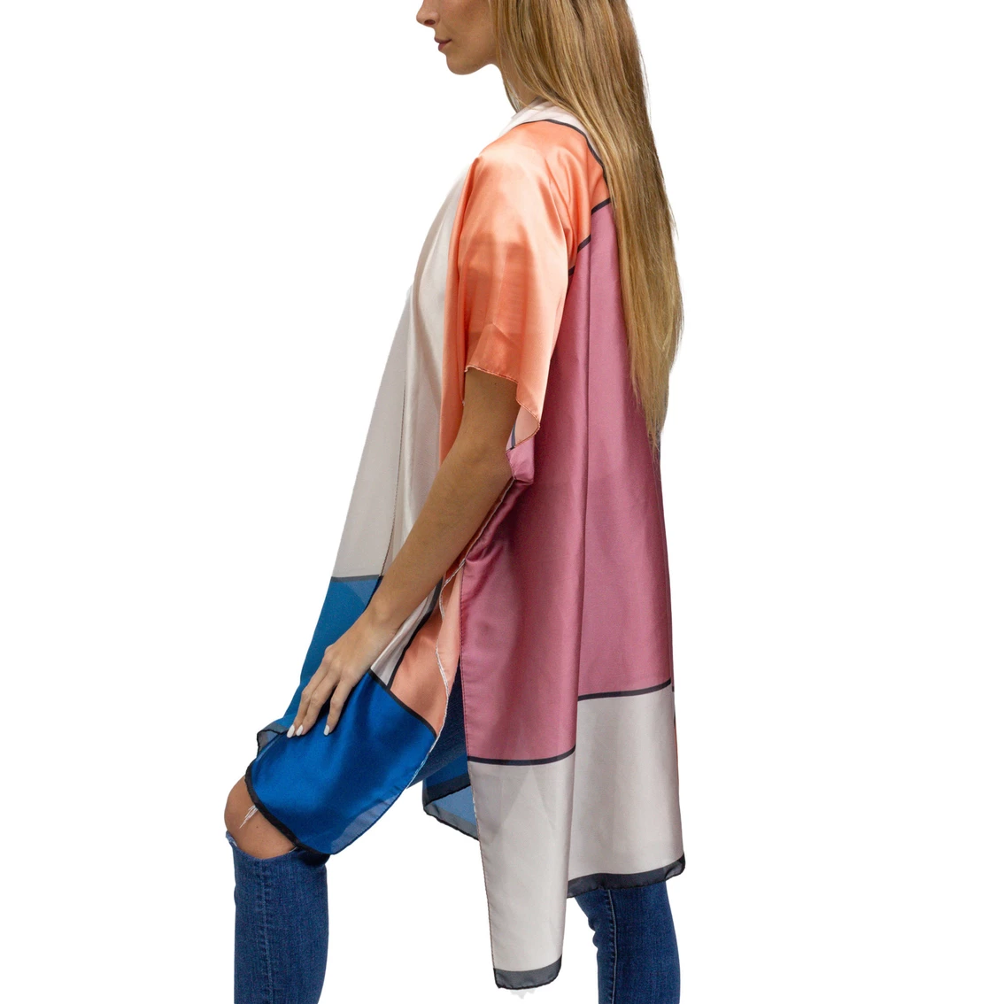 Coupon ๐งจ Just Jamie Color Block Silky Kimono โค๏ธ - Image 3