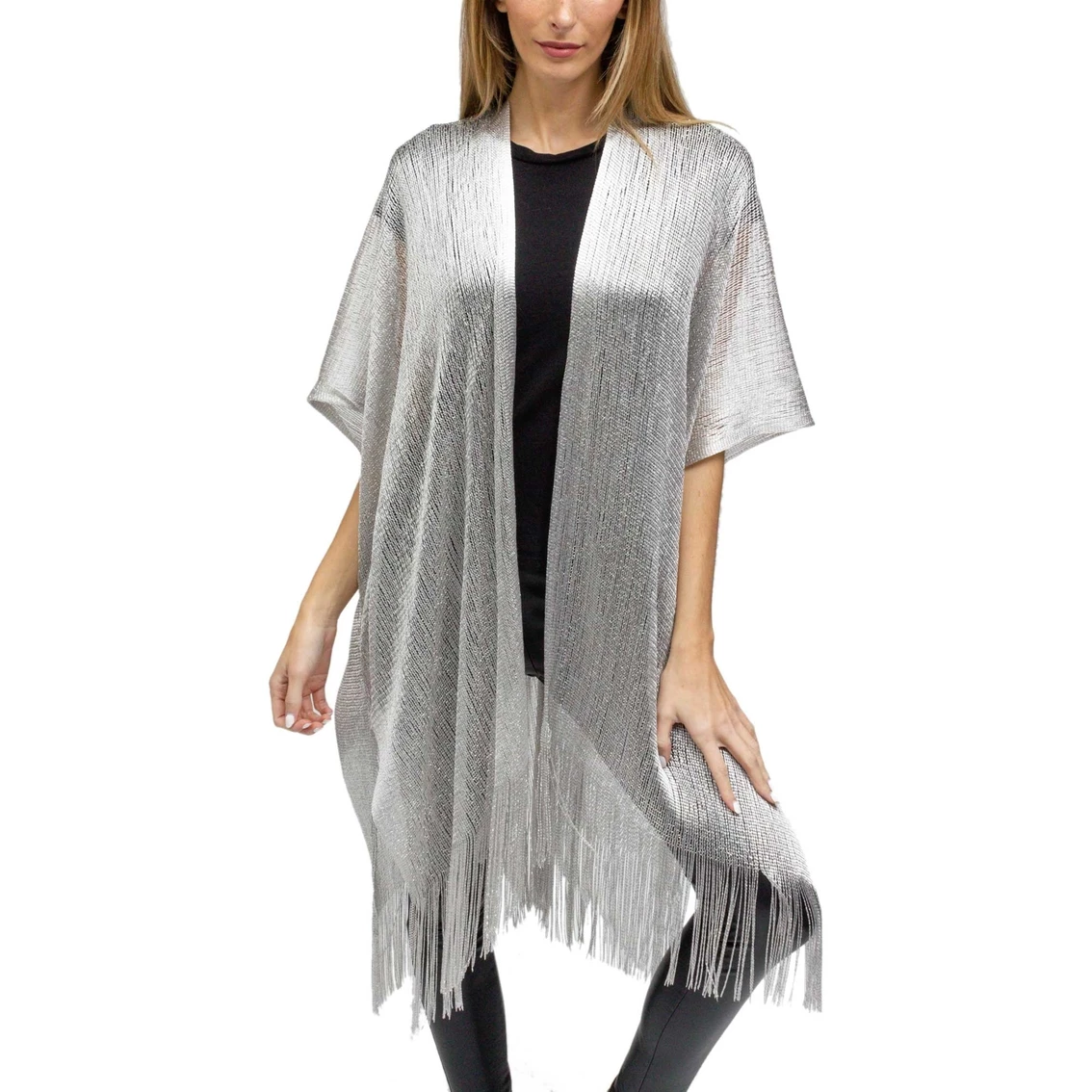 Cheap โญ Just Jamie Solid Metallic Print Kimono ๐