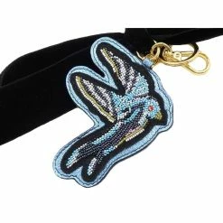 Flash Sale 🎁 Miu Miu Trick Plex Blason Beaded Blue Bird Black Velvet Bow Keyring 5TL217 🔥