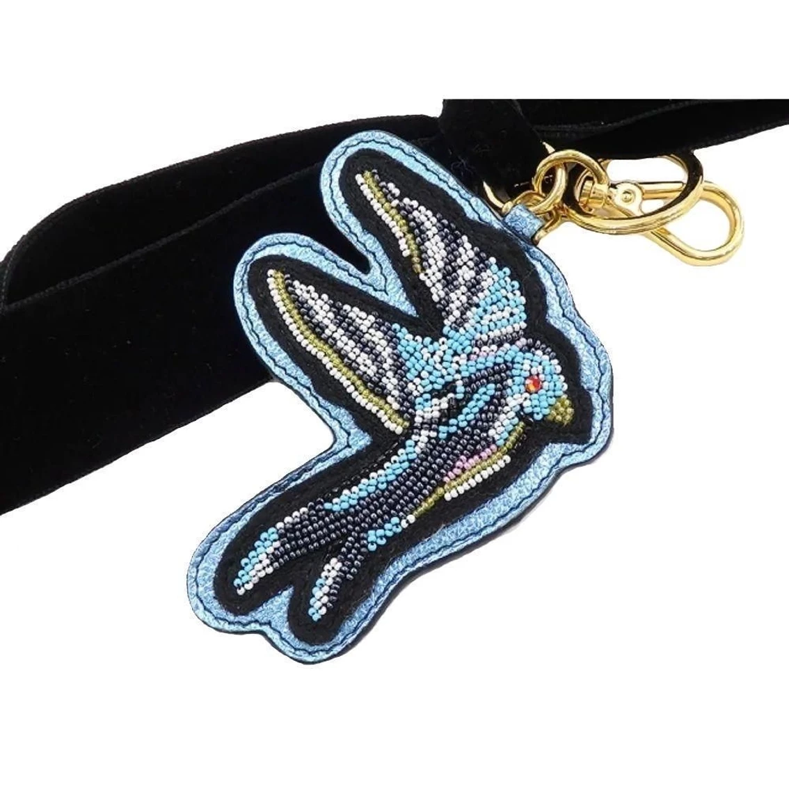 Flash Sale π Miu Miu Trick Plex Blason Beaded Blue Bird Black Velvet Bow Keyring 5TL217 π₯