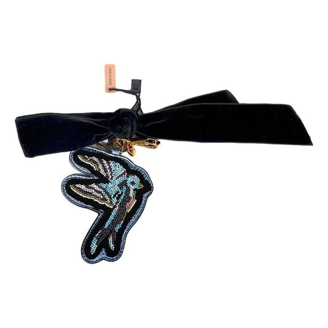 Flash Sale π Miu Miu Trick Plex Blason Beaded Blue Bird Black Velvet Bow Keyring 5TL217 π₯ - Image 2