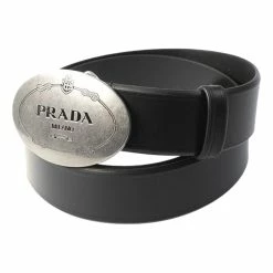 Coupon โญ Prada Navy Blue Saffiano Leather Belt Silver Belt Buckle 2CM046 Size 100 / 40 ๐