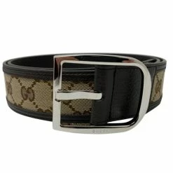 Best deal 😀 Gucci Original GG Logo Belt Canvas Brown Leather Unisex 449716 Size 36/90 🔔
