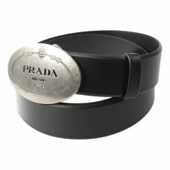 Buy 👍 Prada Navy Blue Saffiano Leather Belt Brushed Silver Buckle 95/38 2CM046 ⭐
