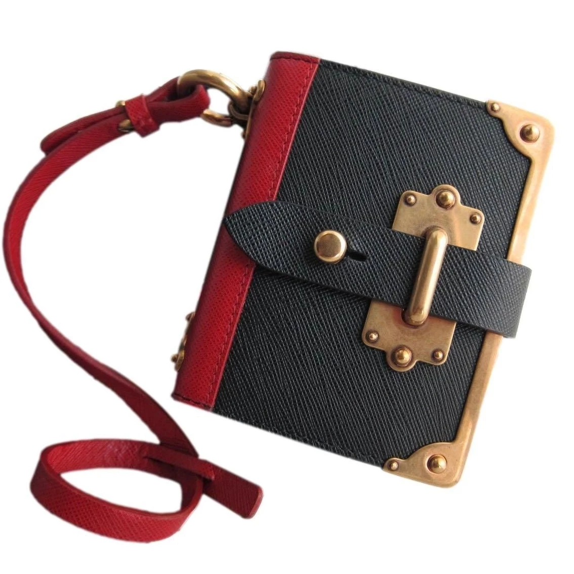 Hot Sale π Prada Cahier Black Red Saffiano Leather Notebook Bag Charm 1TL043 β - Image 2