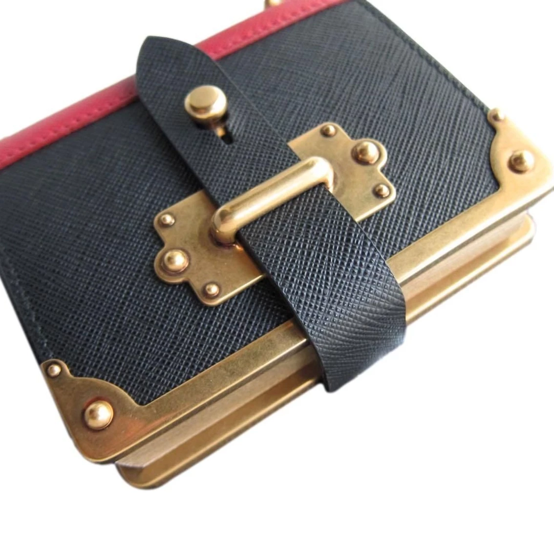 Hot Sale π Prada Cahier Black Red Saffiano Leather Notebook Bag Charm 1TL043 β - Image 5