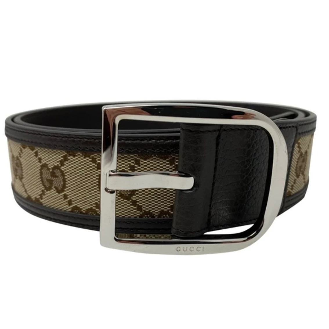 Cheap โค๏ธ Gucci GG Canvas Brown Leather Palladium Buckle Belt 100/40 449716 ๐ - Image 2
