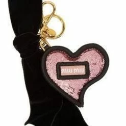 New 😉 Miu Miu Trick In Pelle Rosa Pink Sequined Heart Key Ring 5TL214 👍