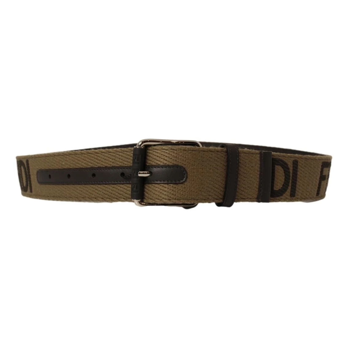 Promo β Fendi Brown Fabric Logo Silver Hardware Belt Size 90/36 7C0367 β€οΈ