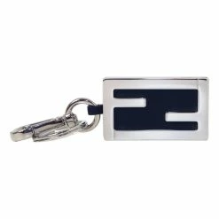 Deals ๐ฅฐ Fendi Baguette Silver Metal Black Leather Key Charm 7AP040 ๐