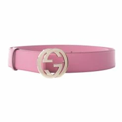Brand new โ๏ธ Gucci Glossy Pink Leather Interlocking GG Buckle 90/36 Belt 546386 ๐