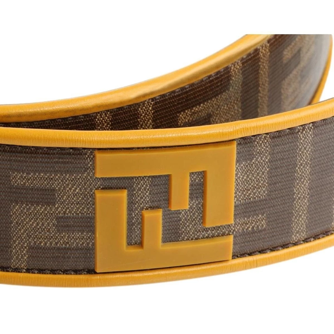 New π Fendi FF Logo Zucca Brown Yellow Leather Trim Belt 7C0400 Size 100/40 π€© - Image 4