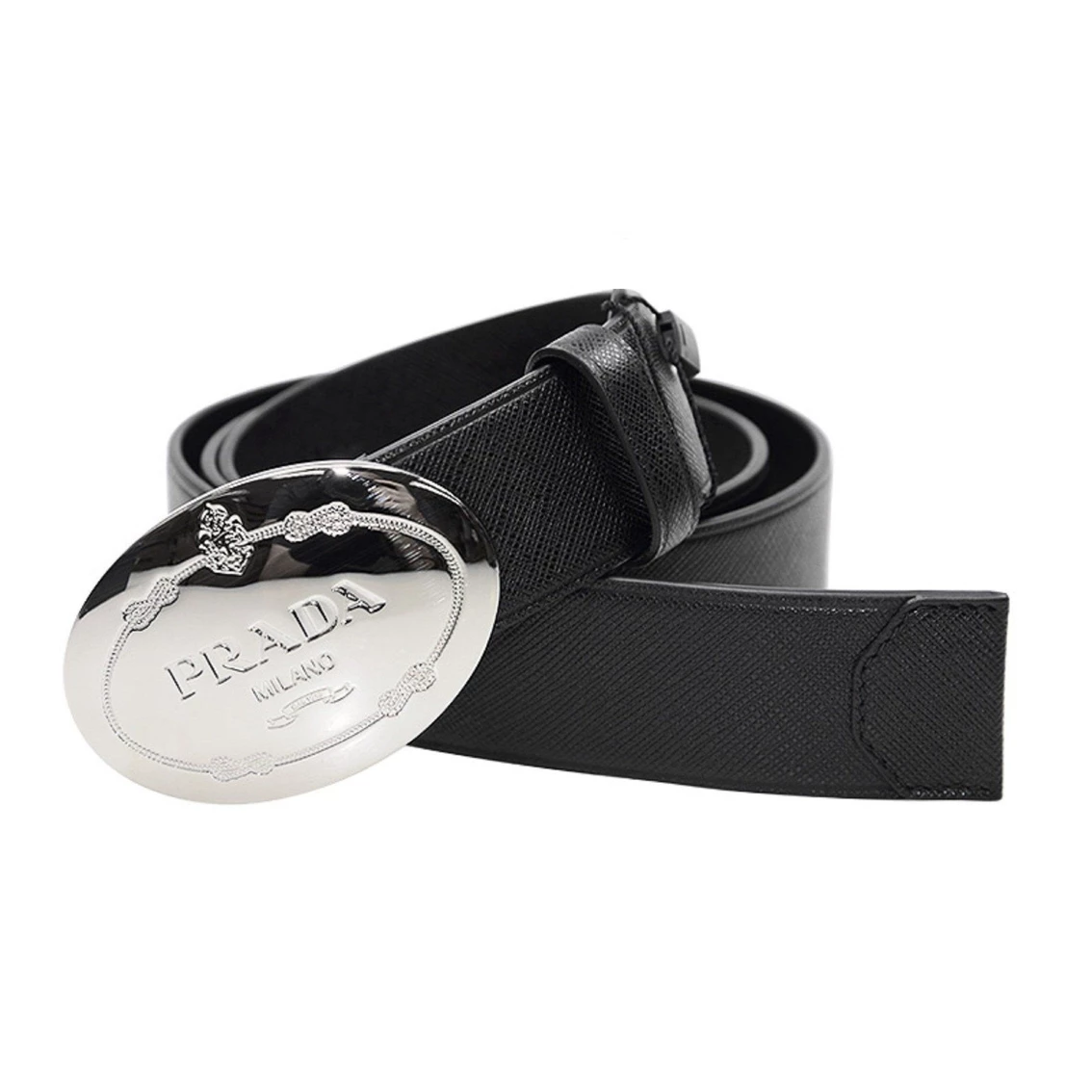 Cheap π Prada Black Saffiano Leather Engraved Oval Plaque Buckle Size: 110/44 Belt 2CM046 π - Image 2