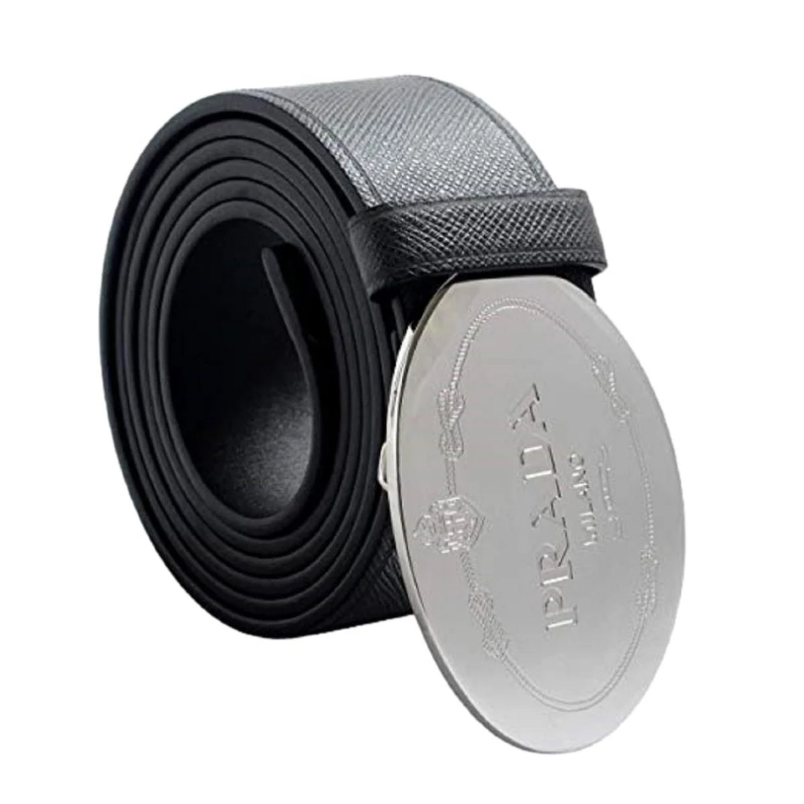Cheap π Prada Black Saffiano Leather Engraved Oval Plaque Buckle Size: 110/44 Belt 2CM046 π - Image 3