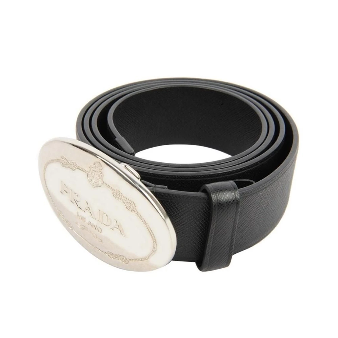 Cheap π Prada Black Saffiano Leather Engraved Oval Plaque Buckle Size: 110/44 Belt 2CM046 π - Image 5