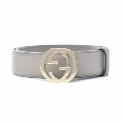 Outlet 🧨 Gucci Storm Grey Leather Interlocking GG Buckle 85/34 Belt 546386 🧨