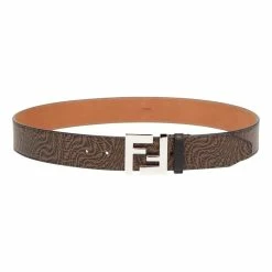 Cheap 🎁 Fendi X Sarah Coleman FF Vertigo Brown Leather Belt 110/44 7C0403 🌟