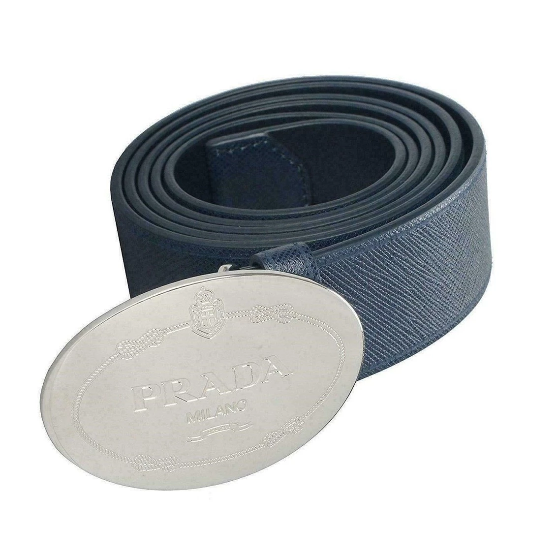Flash Sale ๐ Prada Navy Blue Saffiano Leather Belt W Silver Belt Buckle 2CM046 Size 90 / 36 ๐