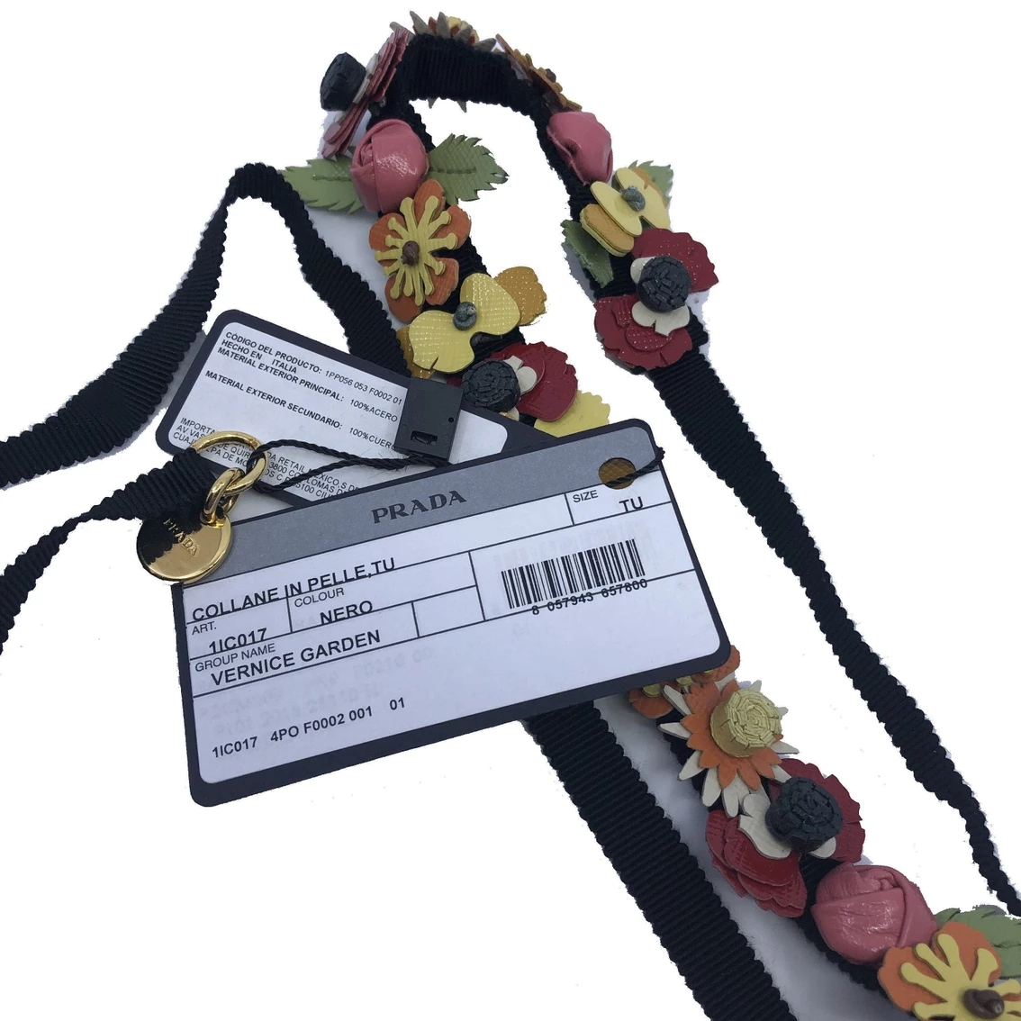 Brand new π Prada π© Women's Collane In Pelle Tu Nero Black Vernice Garden Flower Belt Strap 1IC017 β - Image 3