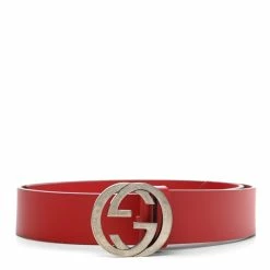 Discount โญ Gucci Rosso Red Leather Interlocking GG Buckle 95/38 Belt 546389 ๐