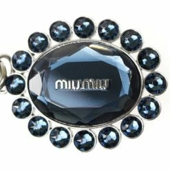 Wholesale 🔔 Miu Miu Trick Oval Charm Key Chain With Dark Blue Crystal 5TM092 ⭐
