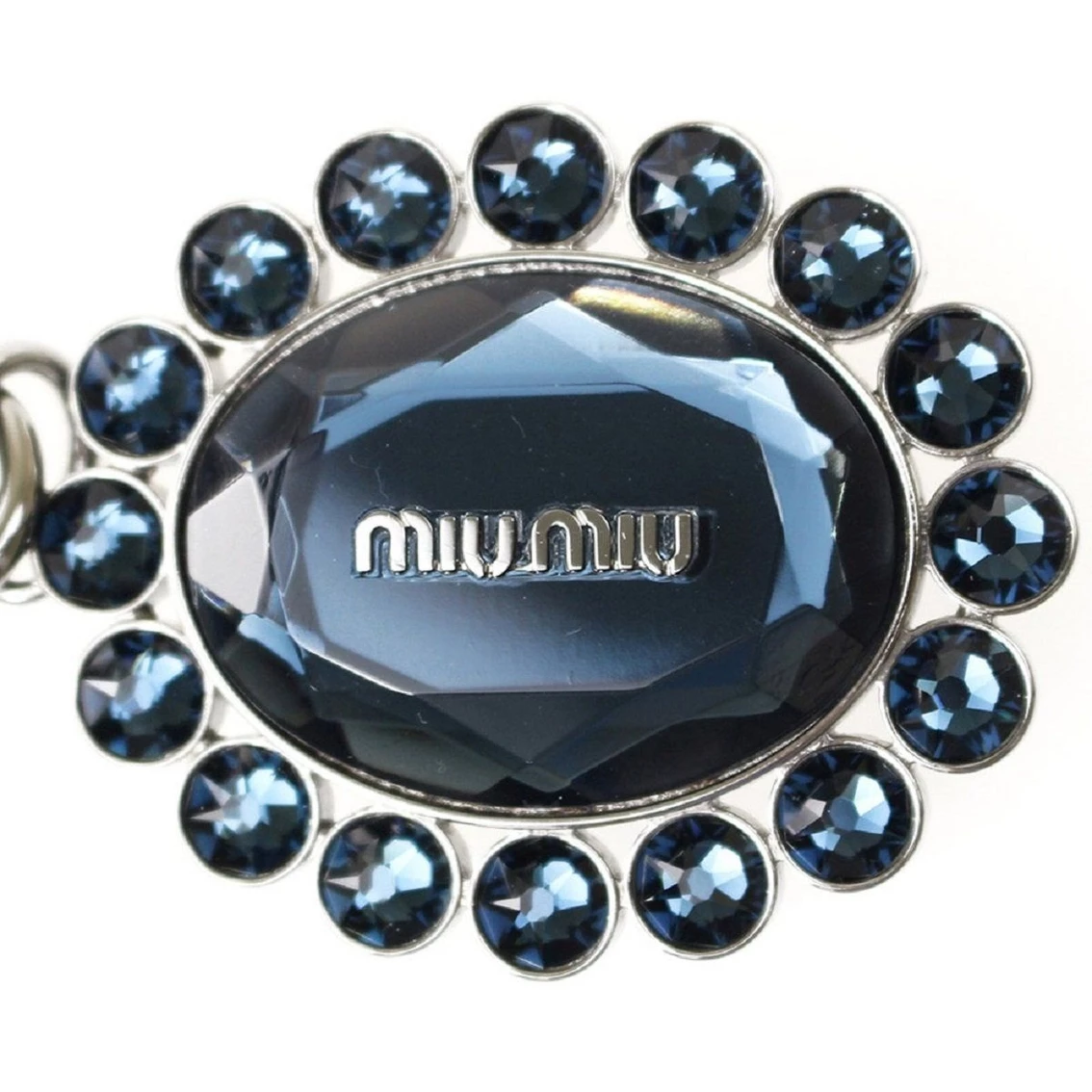 Wholesale ๐ Miu Miu Trick Oval Charm Key Chain With Dark Blue Crystal 5TM092 โญ