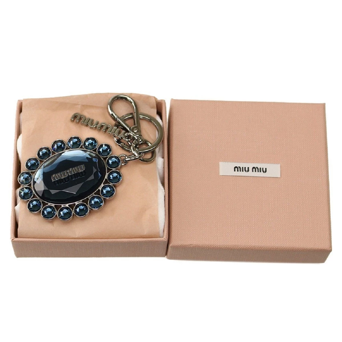 Wholesale ๐ Miu Miu Trick Oval Charm Key Chain With Dark Blue Crystal 5TM092 โญ - Image 2