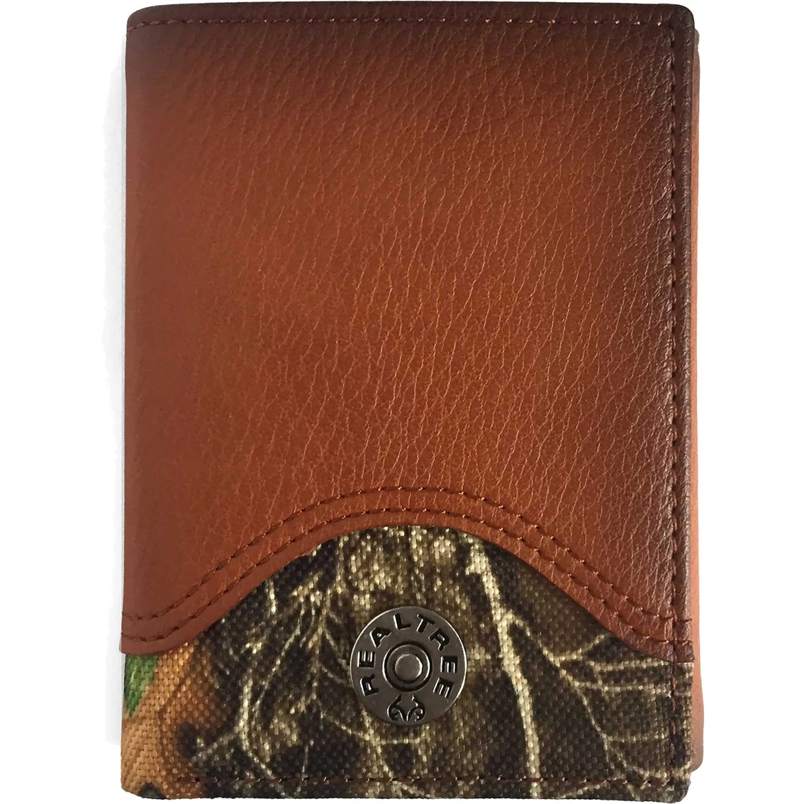 New ๐งจ Realtree Burnished Leather Brown Trifold Wallet With Camo ๐