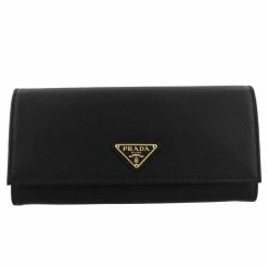 Brand new ๐ Prada Black Saffiano Leather Triangle Logo Continental Wallet 1MH132 ๐