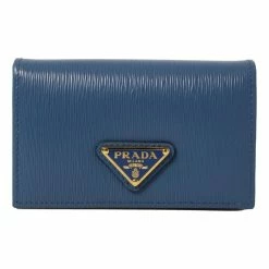 Cheapest 😀 Prada Blue Vitello Move Leather Triangle Logo Card Case Wallet 1MC122 ❤️