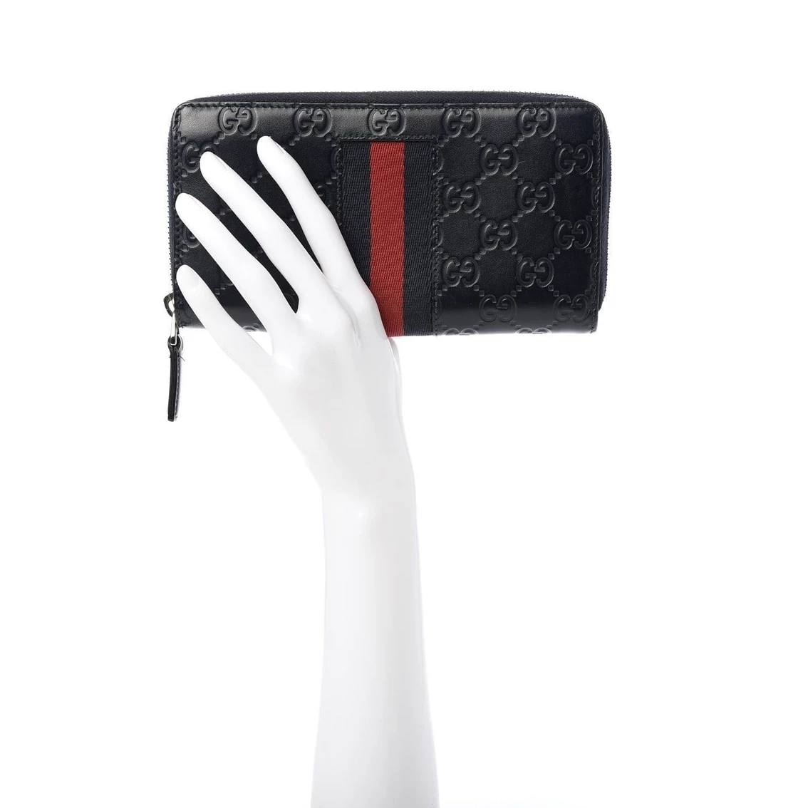 New π Gucci Navy Blue Leather Guccissima Web Stripe Long Zip Wallet 408831 π - Image 2