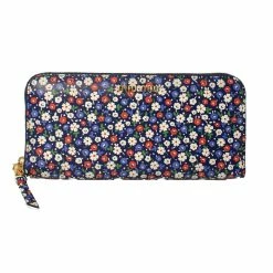 Best Sale 😍 Miu Miu Portafaglio Lampo Blue Glace Flower Leather Wallet 5ML506 👏