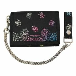 Budget โค๏ธ Saint Laurent Buffalo Black Nylon Bandana Chain Trifold Wallet 556417 ๐