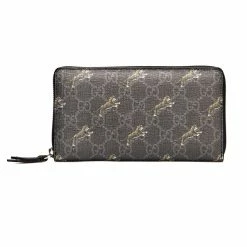 Outlet โค๏ธ Gucci GG Supreme Canvas Grey Tiger Print Zip Around Wallet 575135 ๐