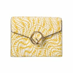 Promo ๐ Fendi F Is Fendi Yellow Leather Vertigo Print Small Trifold Wallet 8M0395 ๐
