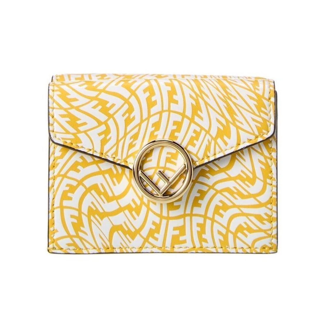 Promo ๐ Fendi F Is Fendi Yellow Leather Vertigo Print Small Trifold Wallet 8M0395 ๐