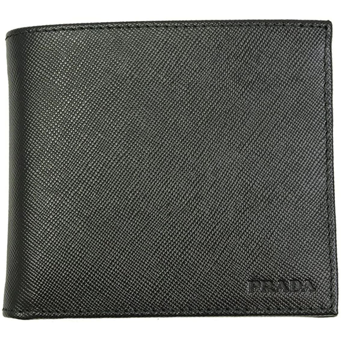 Promo ๐ Prada Men's Black Saffiano Leather Logo Billfold Bifold Wallet 2MO738 ๐