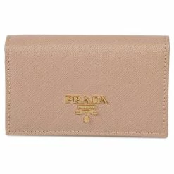 Promo 👏 Prada Cammeo Beige Saffiano Leather Credit Card Holder Wallet 1MC122 ⌛