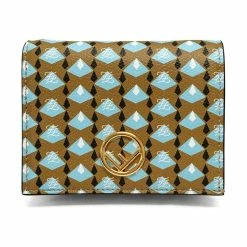 Deals ✨ Fendi Calf Leather F Logo Blue Brown Small Bifold Wallet 8M0420 🌟